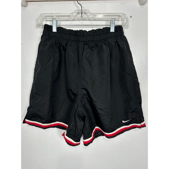 Vintage Nike Medium Basketball Shorts Gym Red Swoosh Black Logo Pull On Mens - Picture 7 of 11